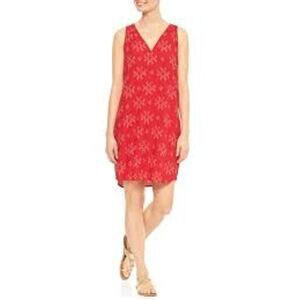 Gap Women’s V-Neck Sleeveless Summer Back Cut Out Shift Dress Size M Red‎ White